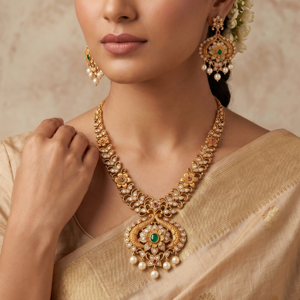 Pihu Antique Green Necklace Set