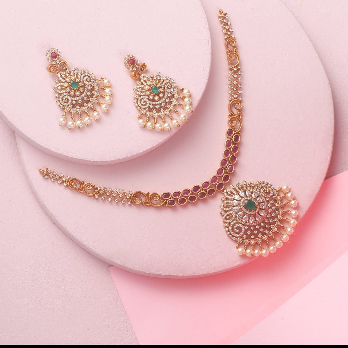 Antique Gold Plated Latika Necklace Earrings Set