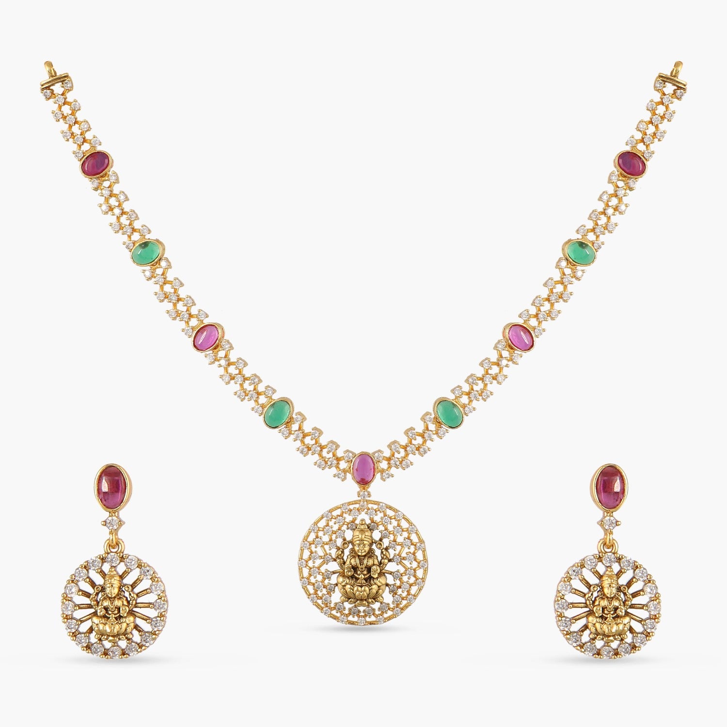 Yamuna Temple Antique Necklace Set
