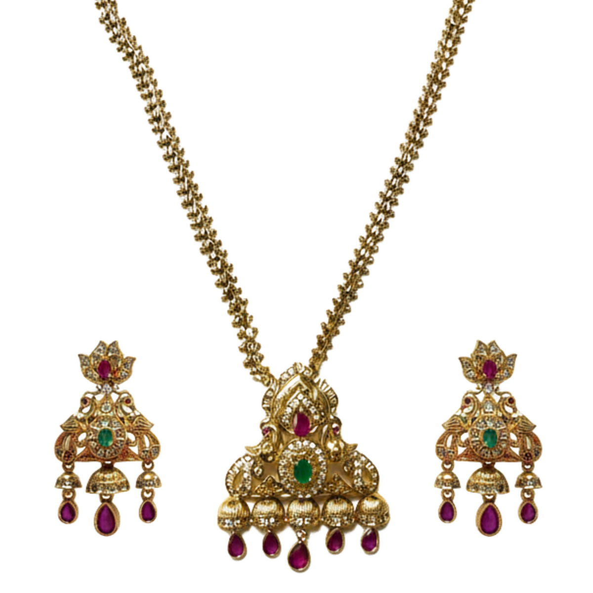 Sunheri White Red Green Antique Pendant Set