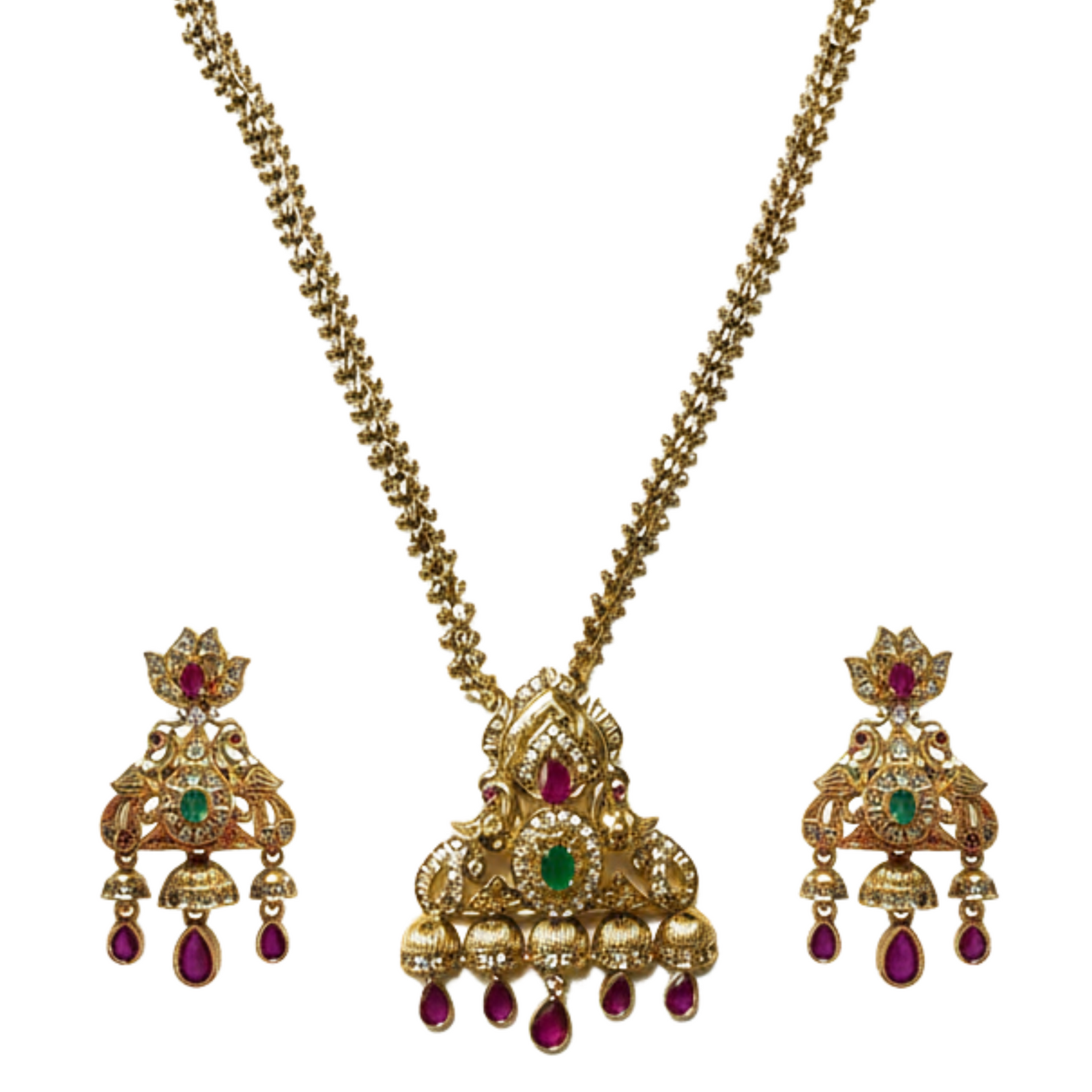 Sunheri White Red Green Antique Pendant Set