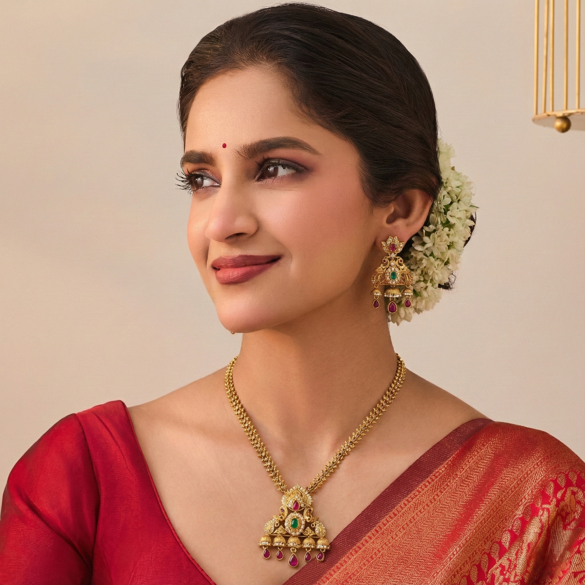 Sunheri White Red Green Antique Pendant Set