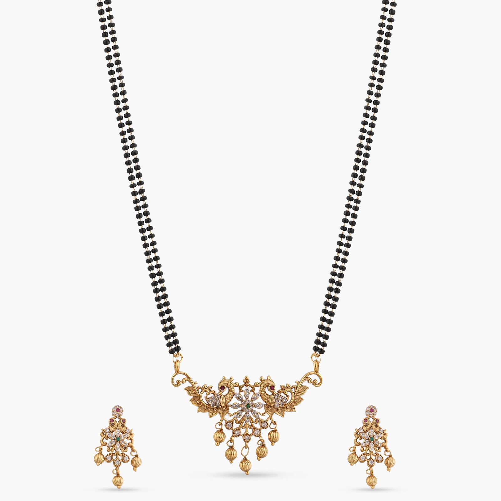 Manjari Black Beads Pendant Set