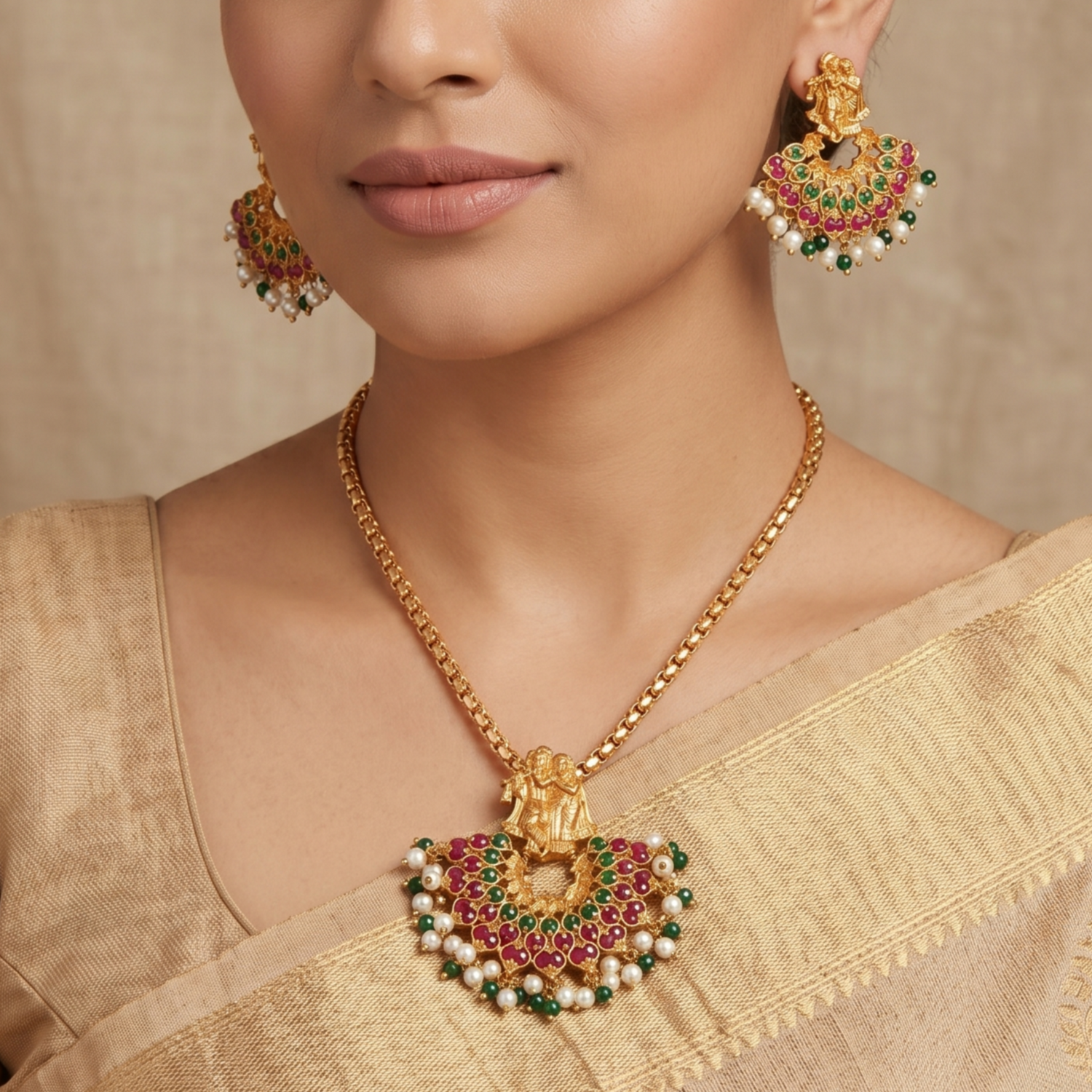 Madhavika Antique Pendant Set
