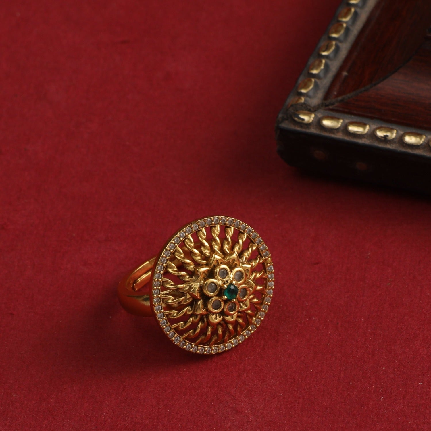 Antique Gold Kemp Peacock Adjustable Bridal Finger Ring – Happy Pique