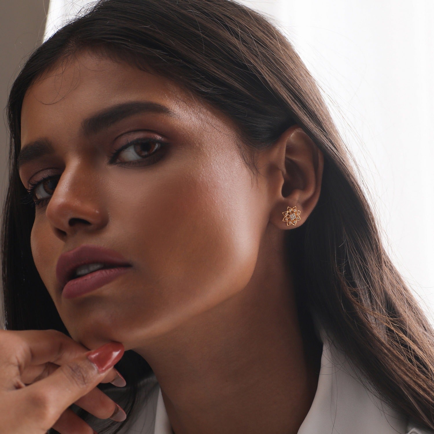 Flora CZ 925 Silver Stud Earrings