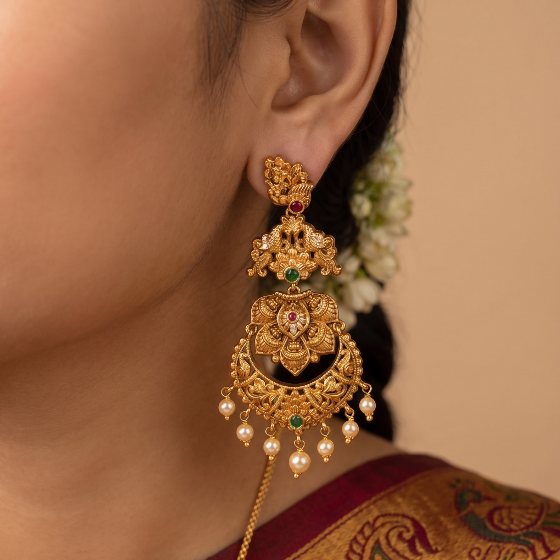 Myra Antique Floral Chandbali Earrings