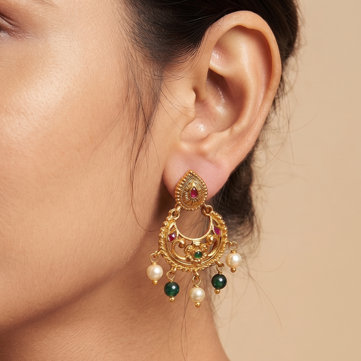 Vamika Antique Floral Chandbali Earrings