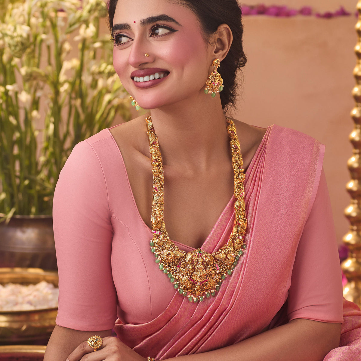 Yashirika Antique Gajalaxmi Long Necklace Set