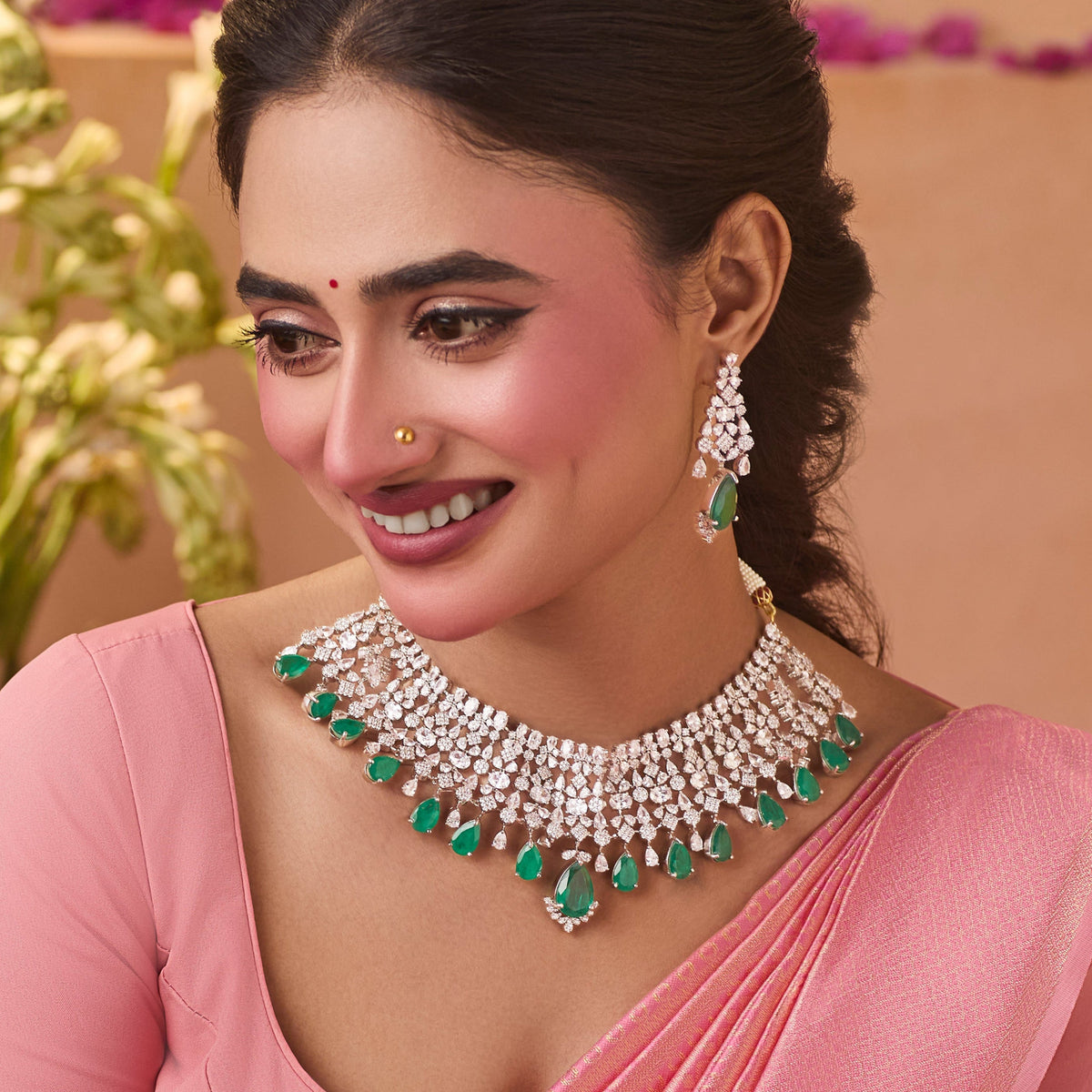 Ruhi Nakshatra CZ Green Choker Set