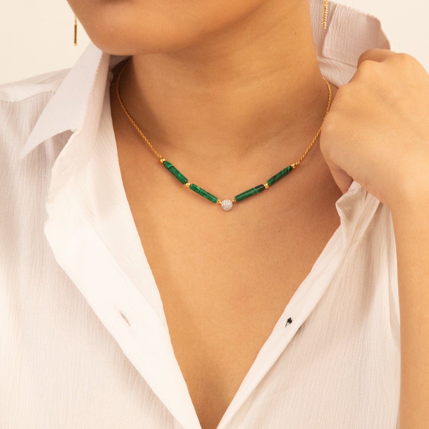 Malachite Minimal Charm 925 Silver Necklace