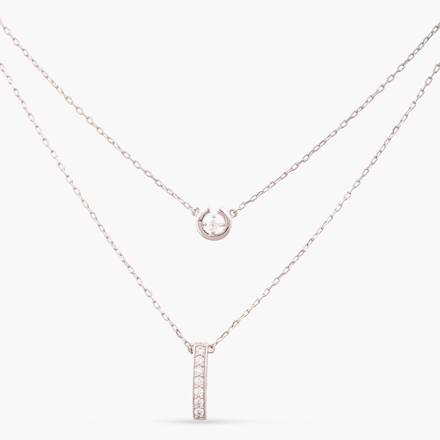 Nakshatra CZ Two Layers 925 Silver Necklace