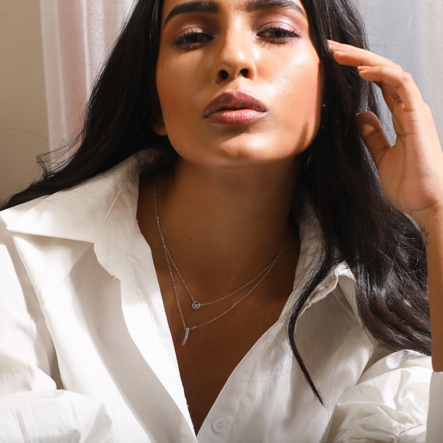 Nakshatra CZ Two Layers 925 Silver Necklace