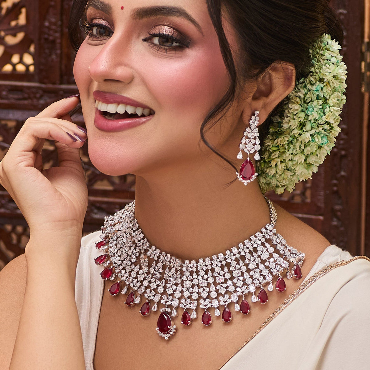Ruhi Nakshatra CZ Red Choker Set