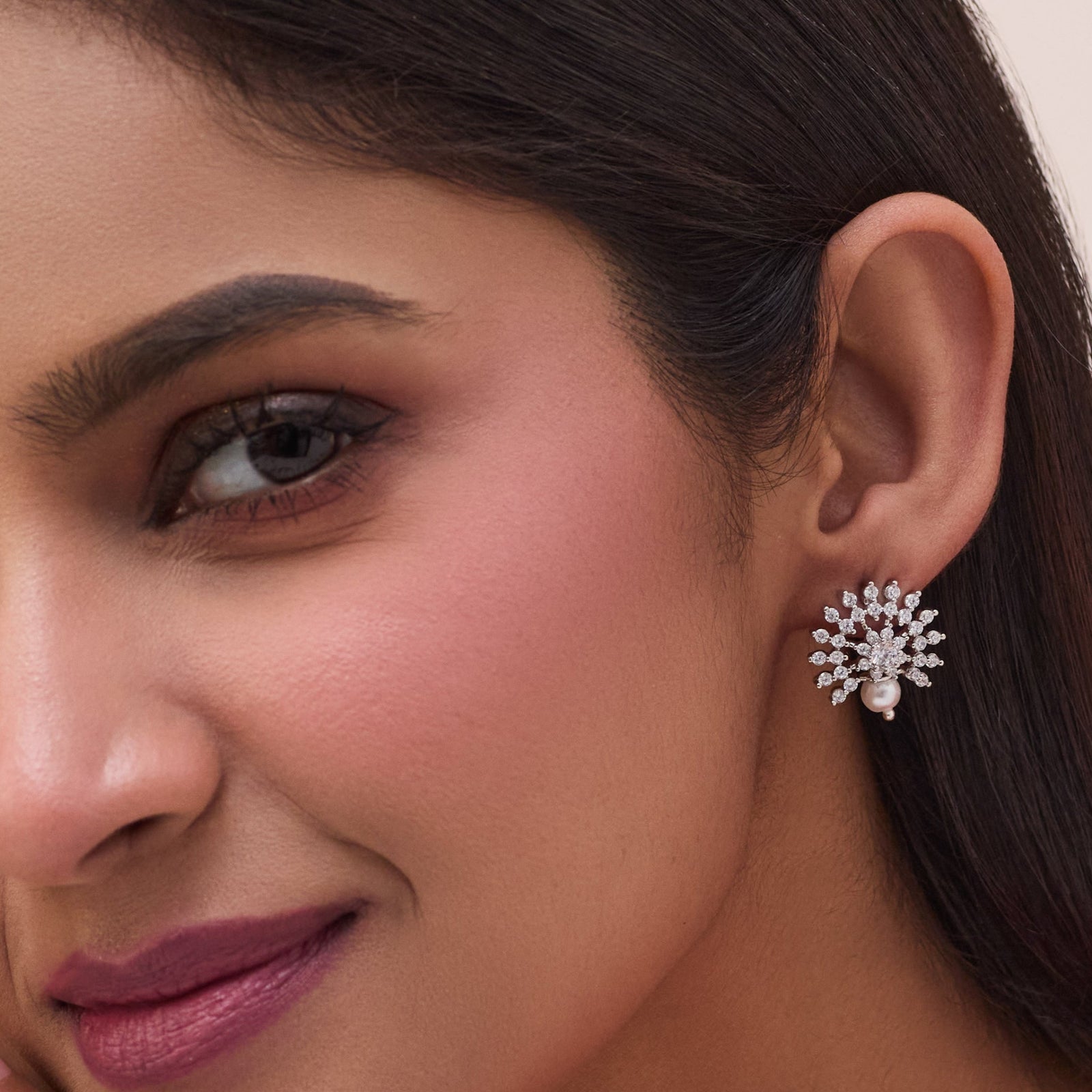 Floral Pearl Nakshatra CZ Stud Earrings