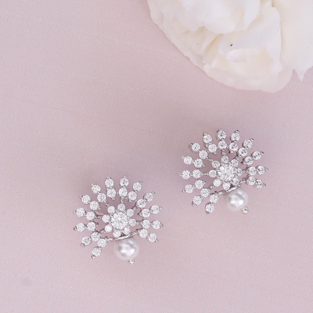 Floral Pearl Nakshatra CZ Stud Earrings