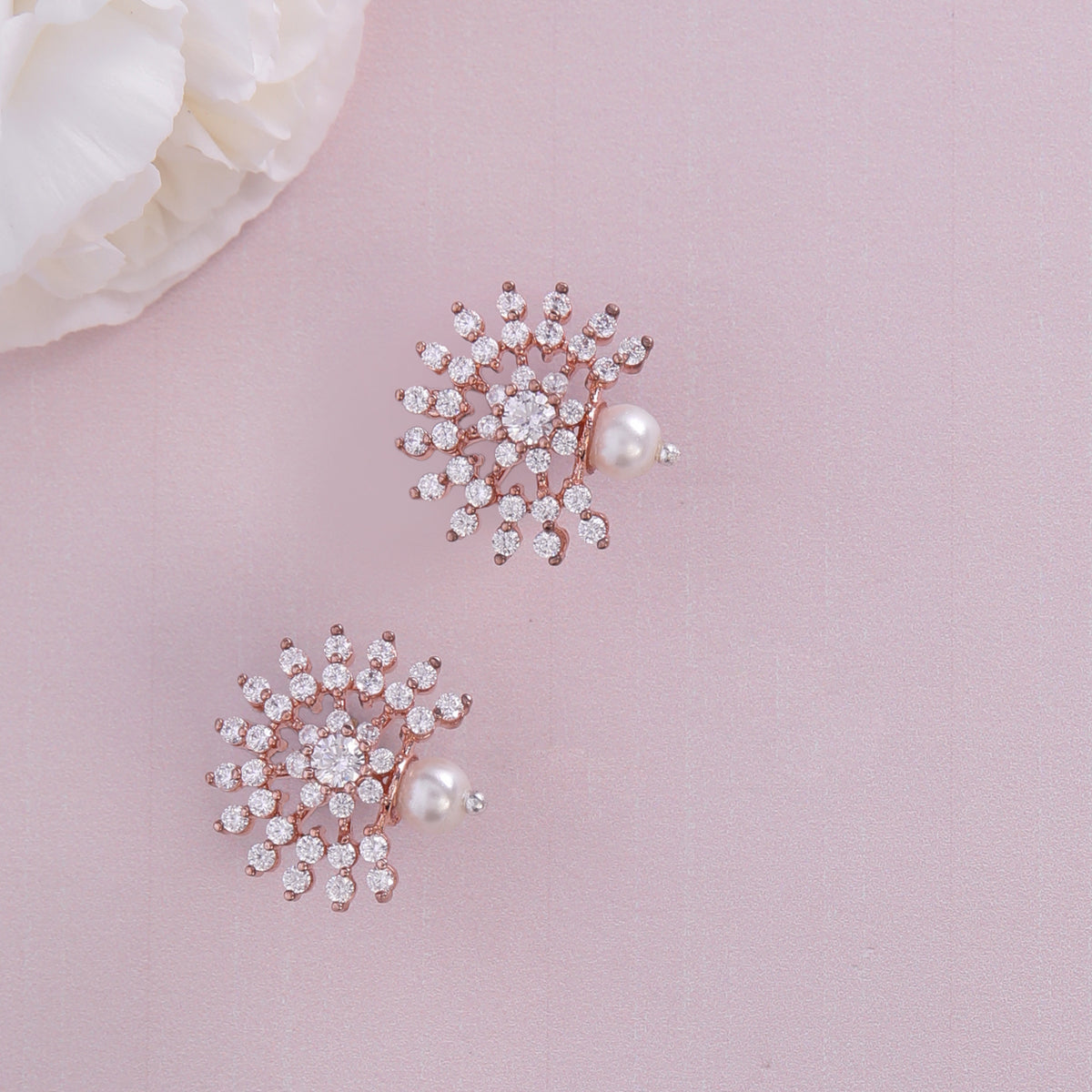 Blossom Pearl Nakshatra CZ Stud Earrings