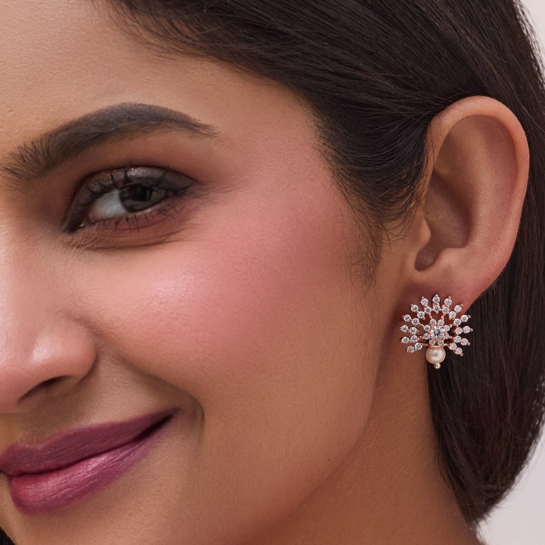 Blossom Pearl Nakshatra CZ Stud Earrings