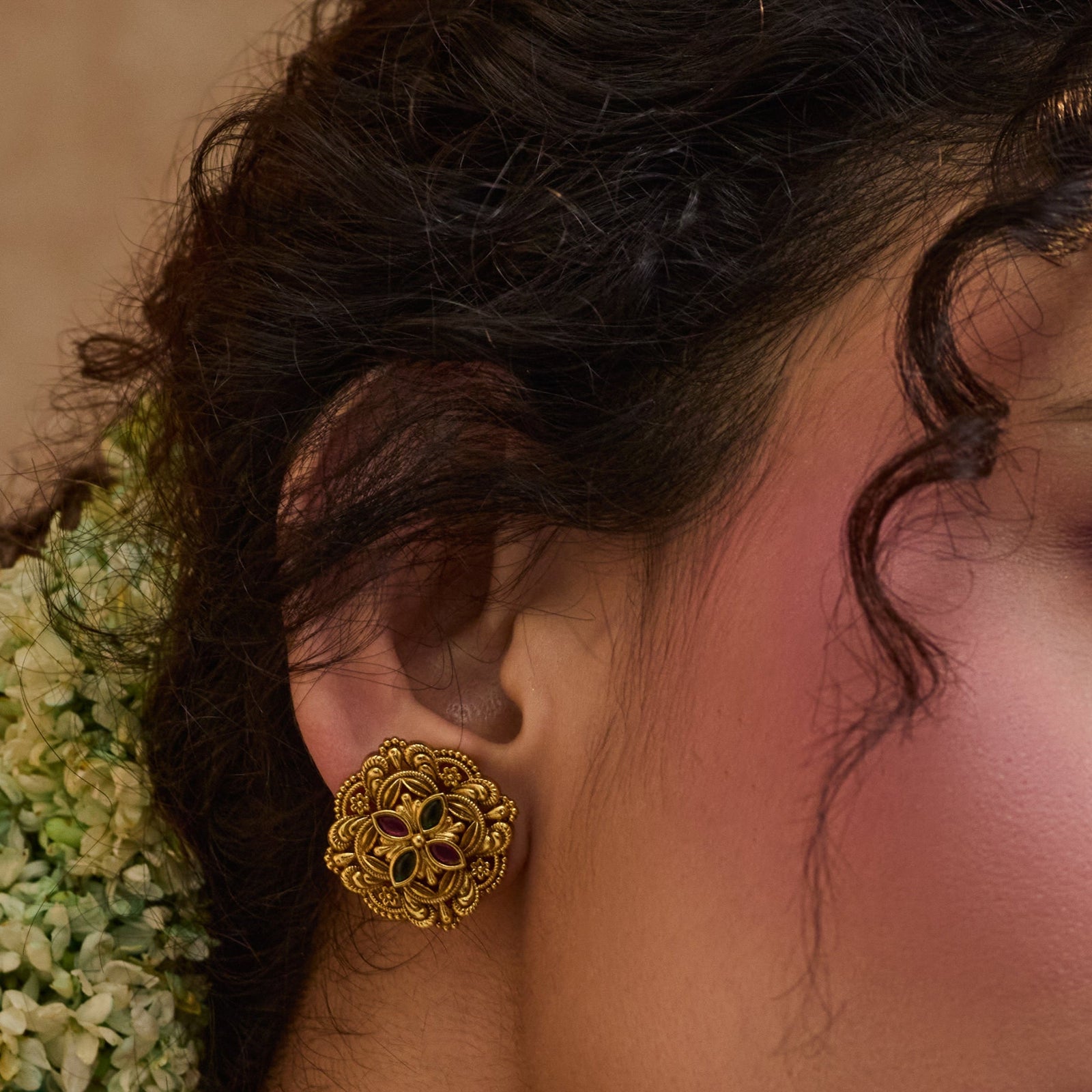 Vritika Antique Floral Stud Earrings