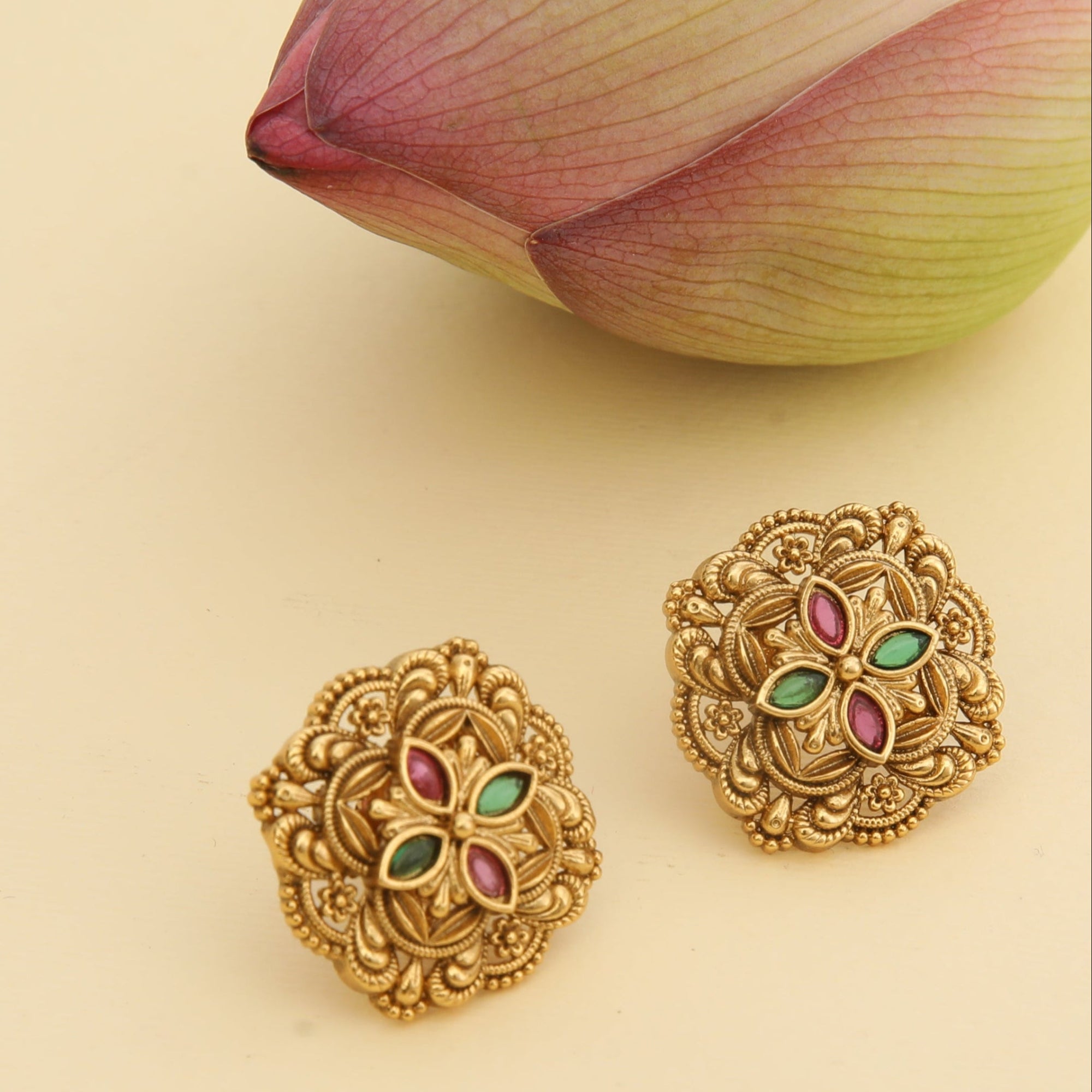 Vritika Antique Floral Stud Earrings