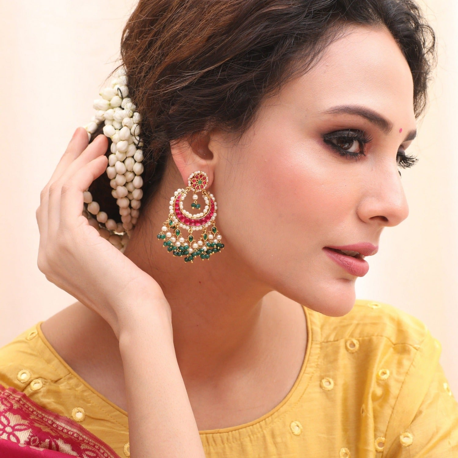 Inca Antique Jadau Chandbali Earrings 