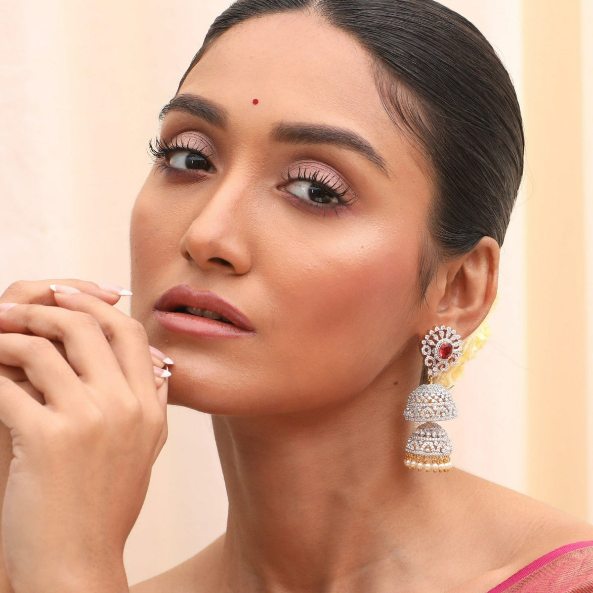 Dual Layer CZ Jhumka Earrings