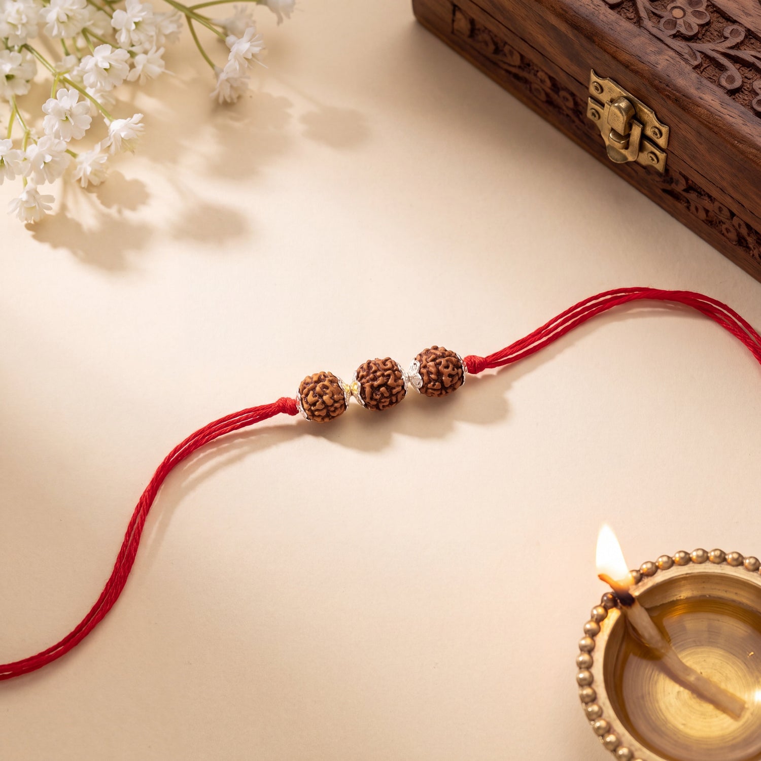 Trividh Rudraksha Silver Rakhi