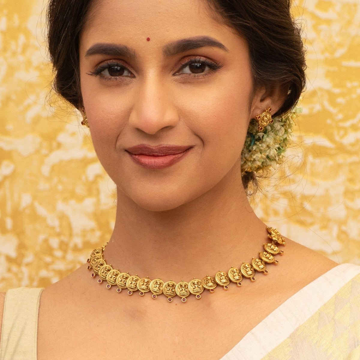 Parthivi Temple Red Kempu Necklace Set