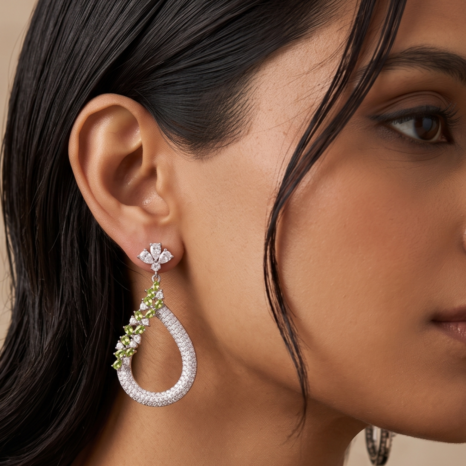 Sadya CZ Green Drop Earrings