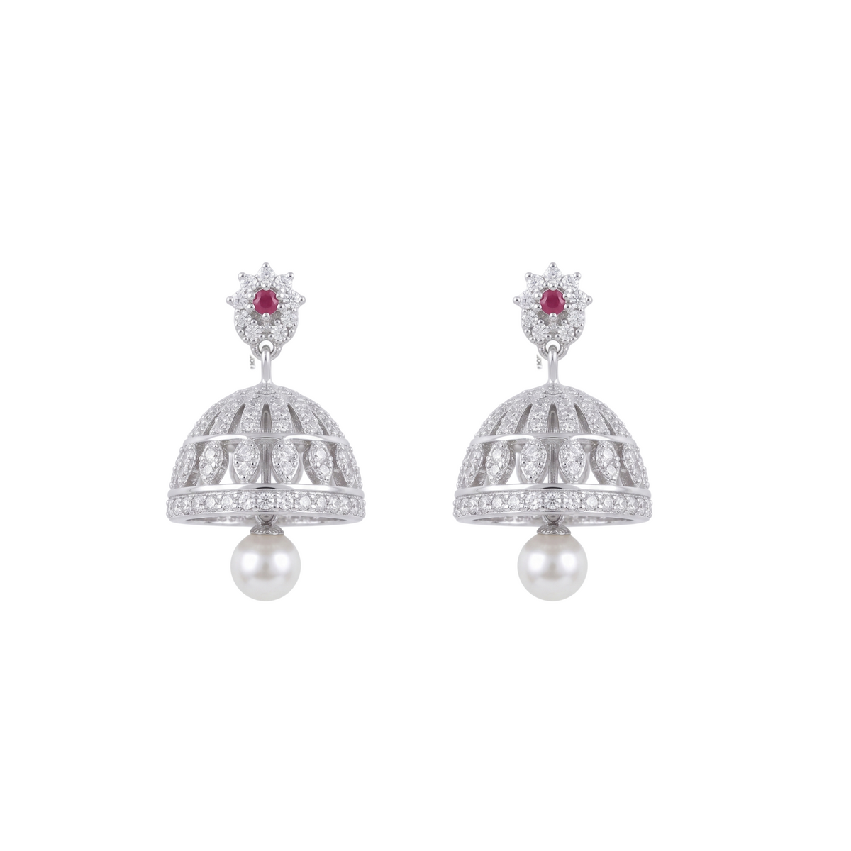Alana CZ Red Jhumka Earrings