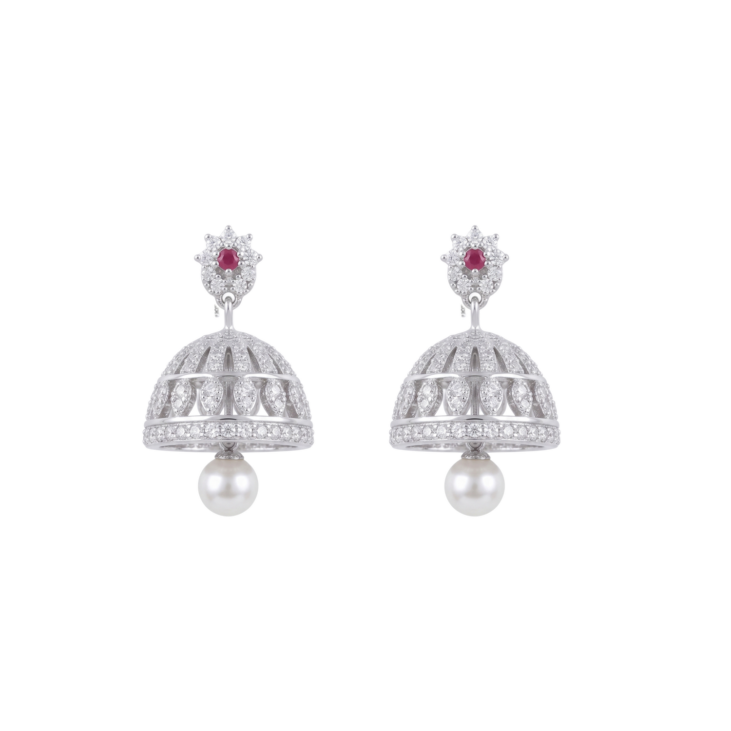 Alana CZ Red Jhumka Earrings