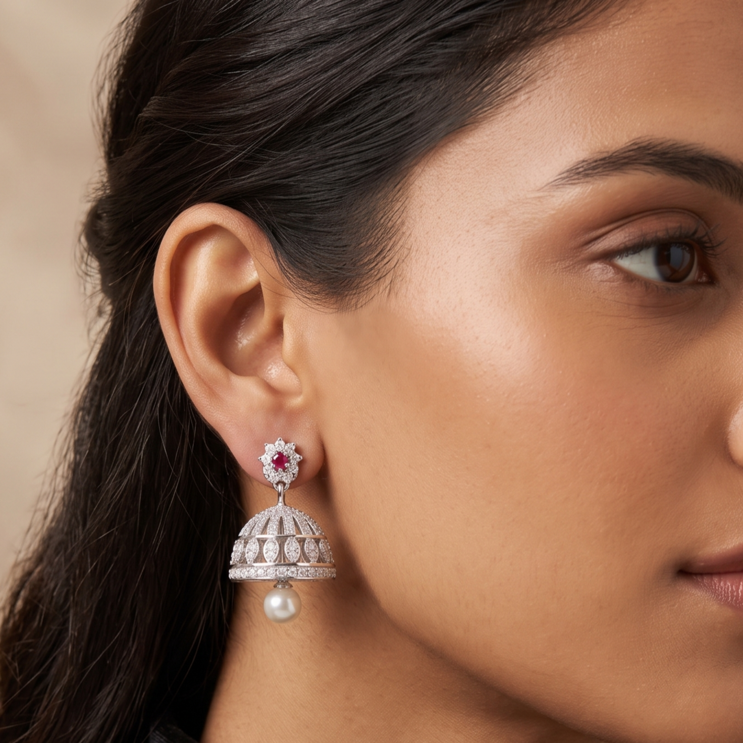 Alana CZ Red Jhumka Earrings