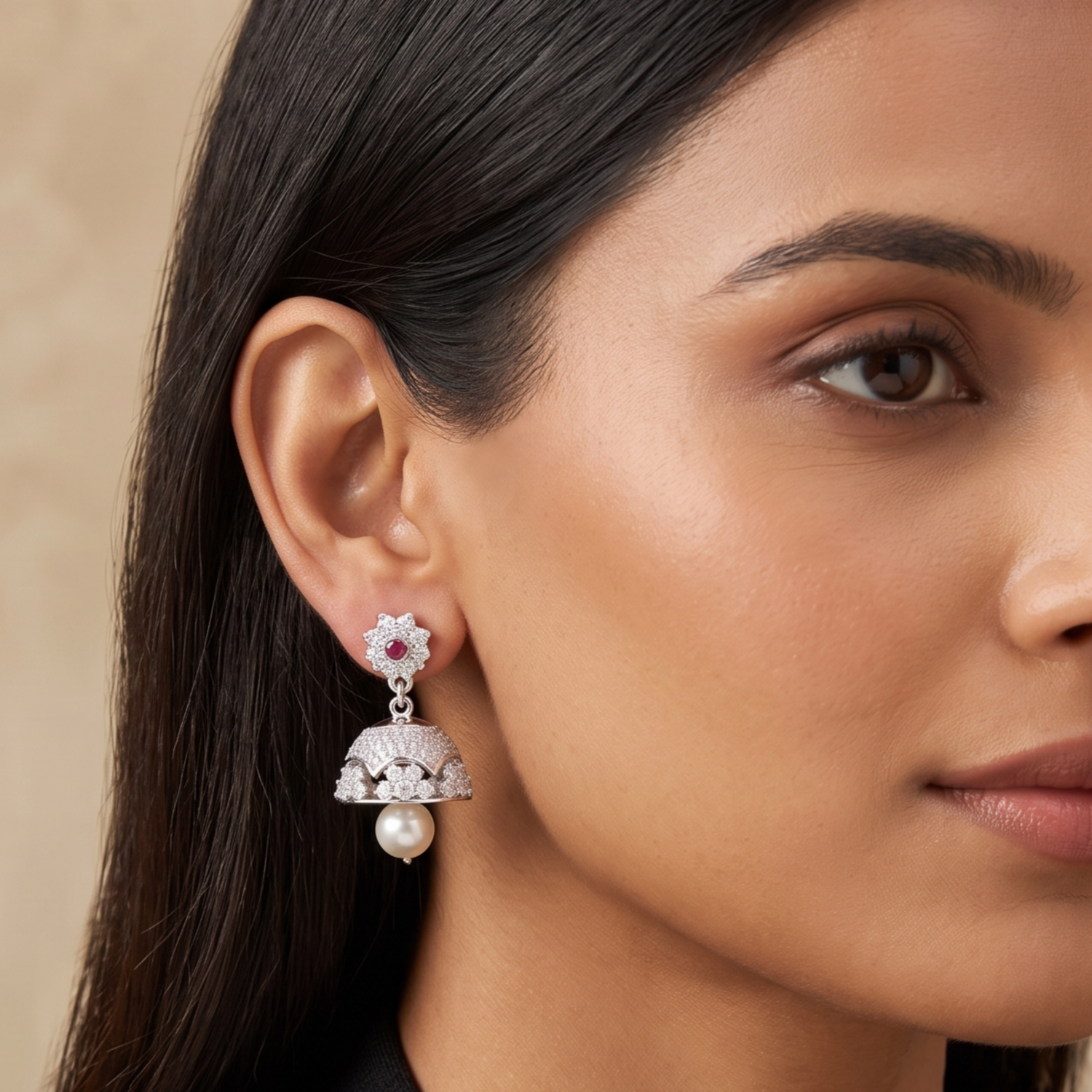 Serena CZ RedJhumka Earrings