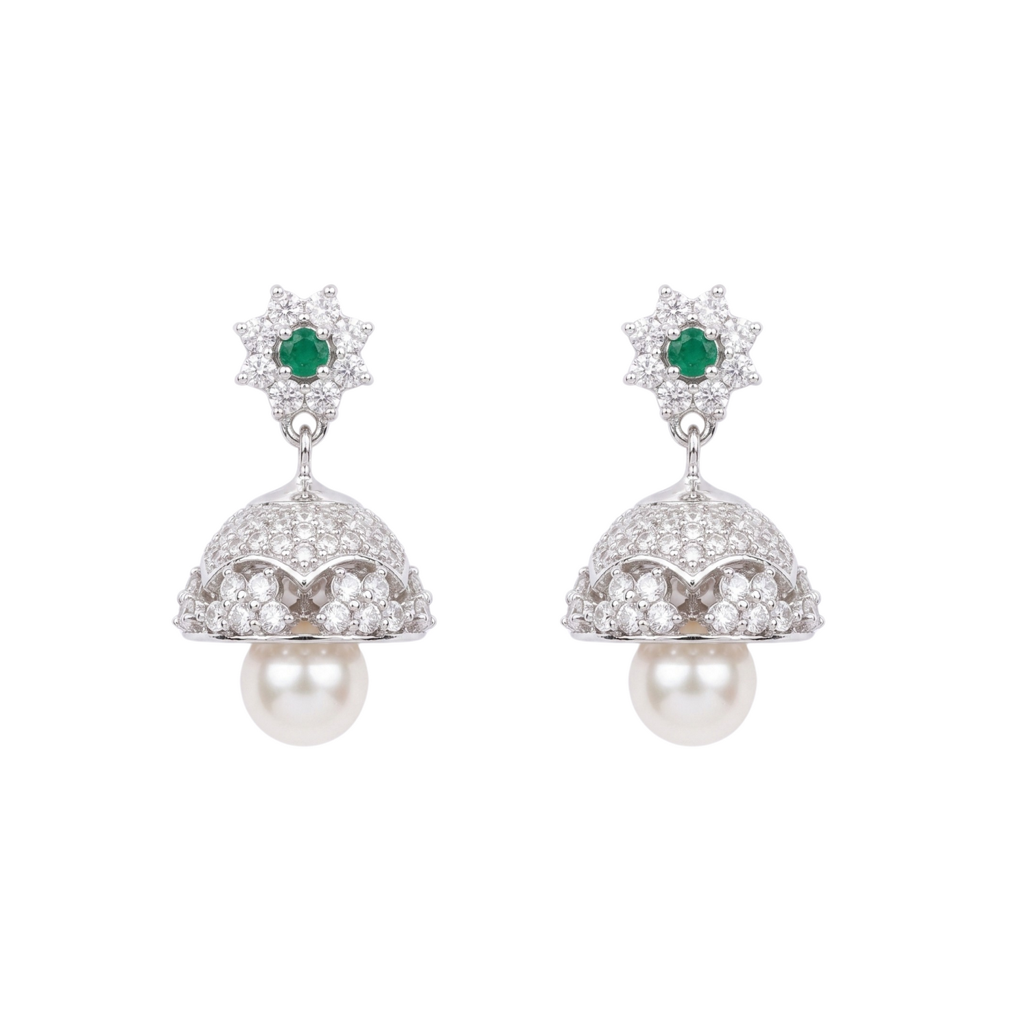 Serena CZ Green Jhumka Earrings