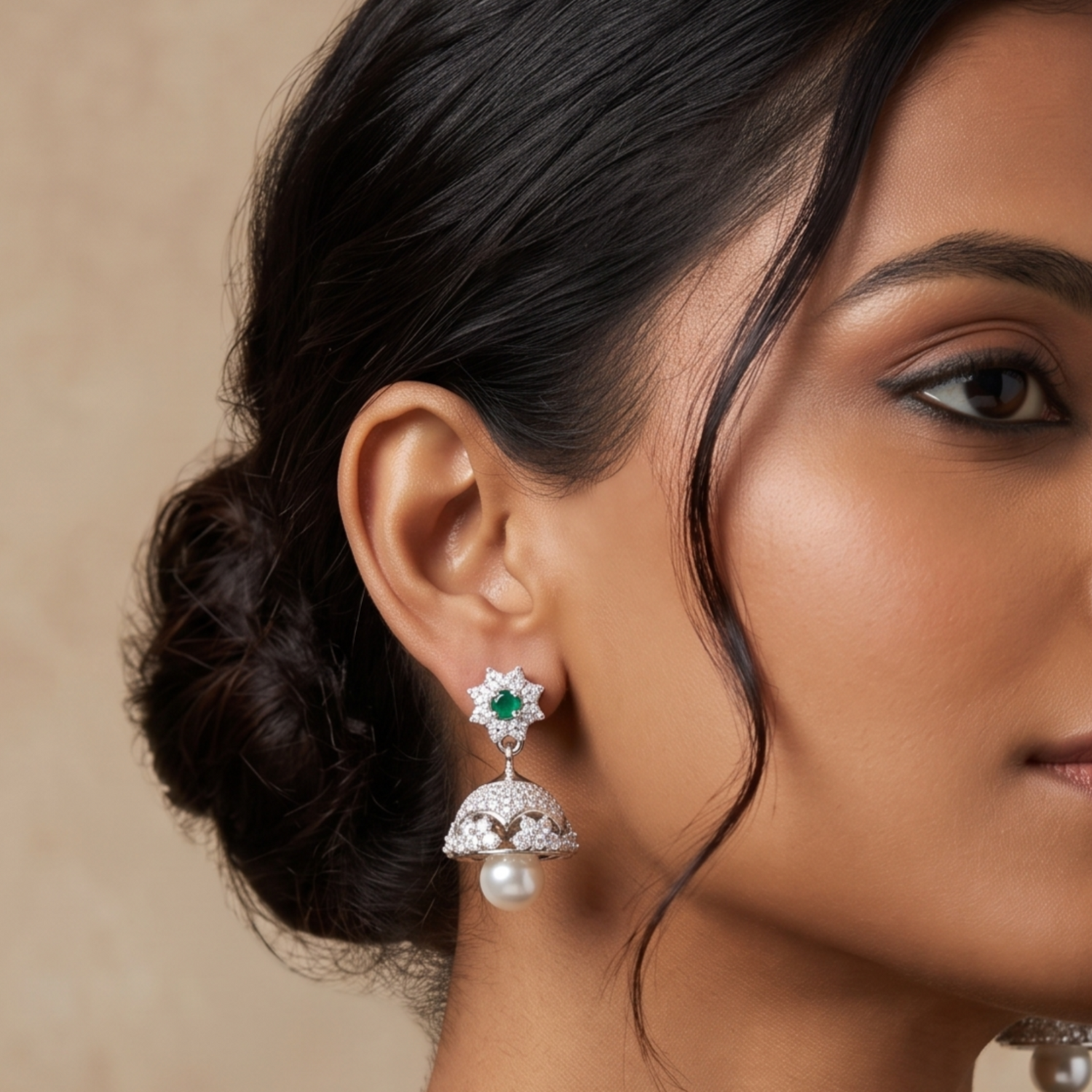 Serena CZ Green Jhumka Earrings