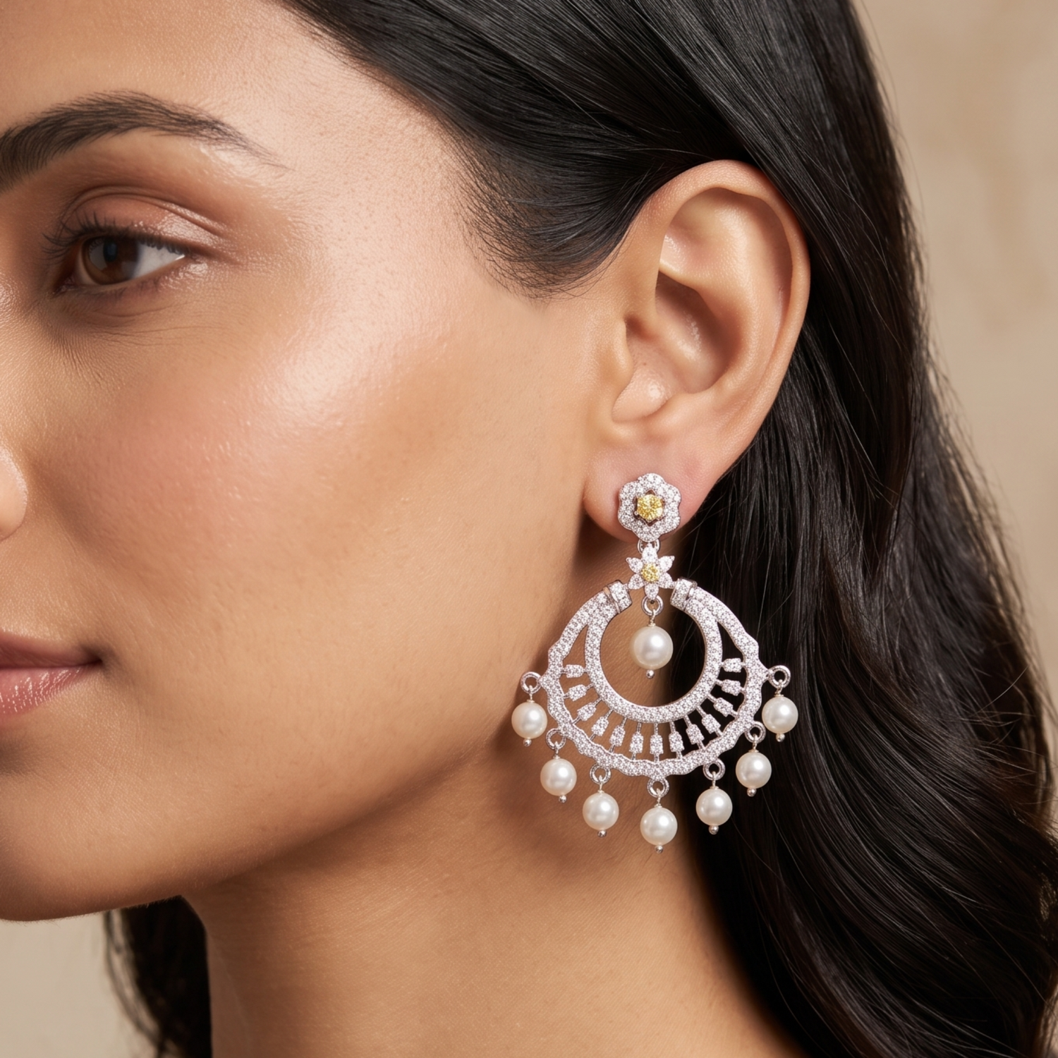 Sparkling CZ Green Chandbali Earrings