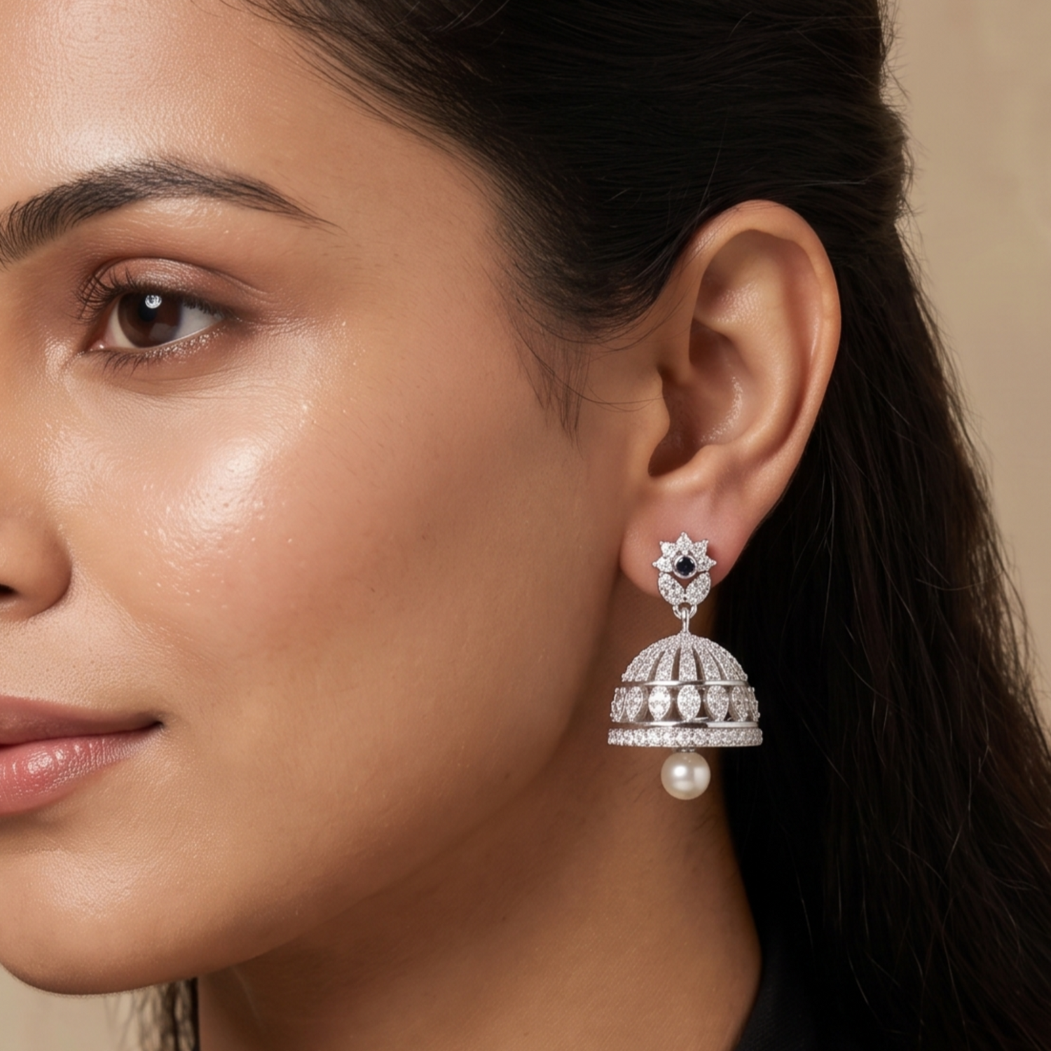 Alana CZ Blue Jhumka Earrings