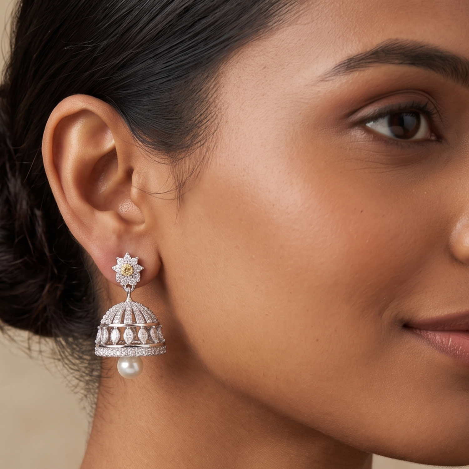 Alana CZ Yellow Jhumka Earrings