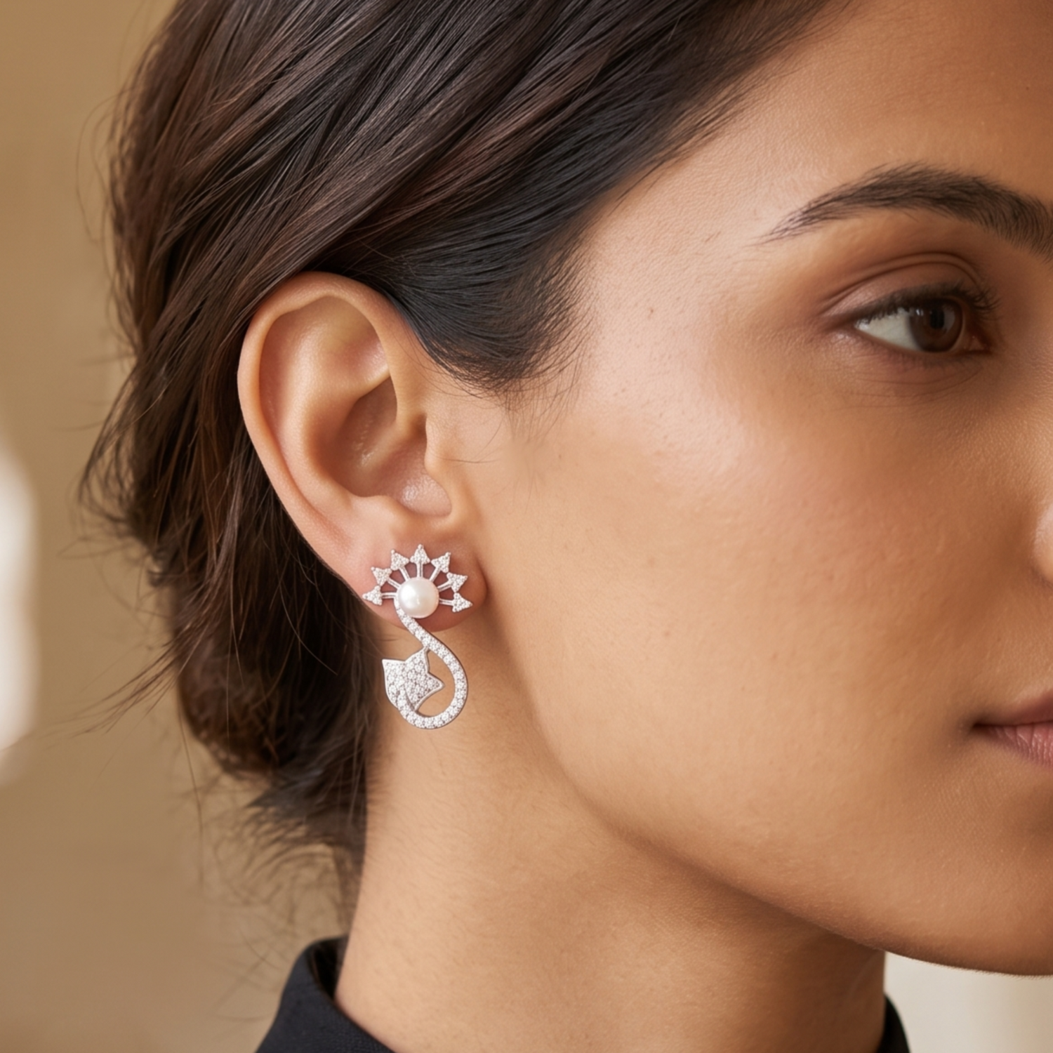 Siya Pearl CZ Stud Earrings