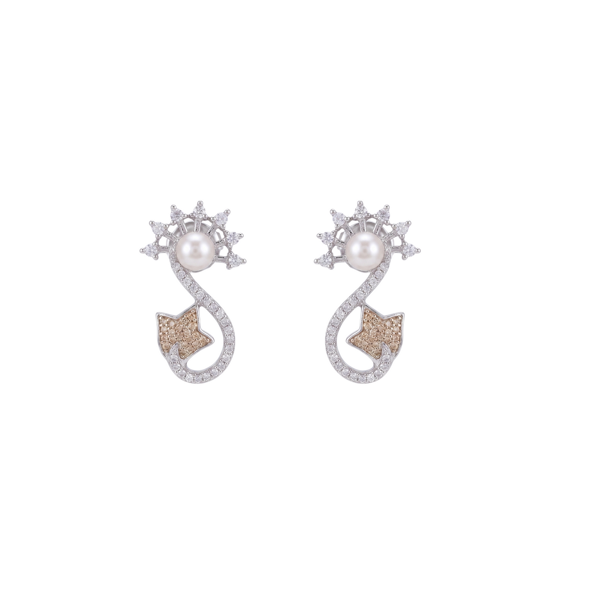 Siya Pearl CZ Light Orange Stud Earrings
