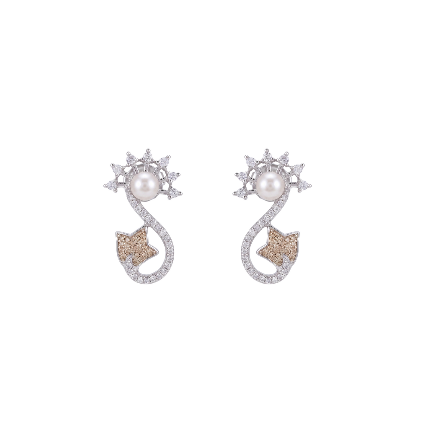 Siya Pearl CZ Light Orange Stud Earrings