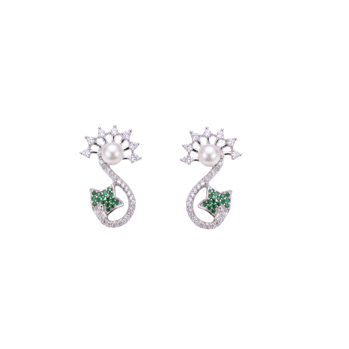 Siya Pearl CZ Green Stud Earrings