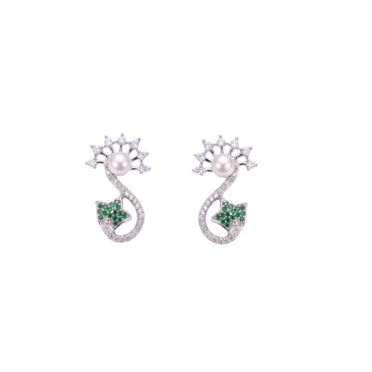 Siya Pearl CZ Green Stud Earrings