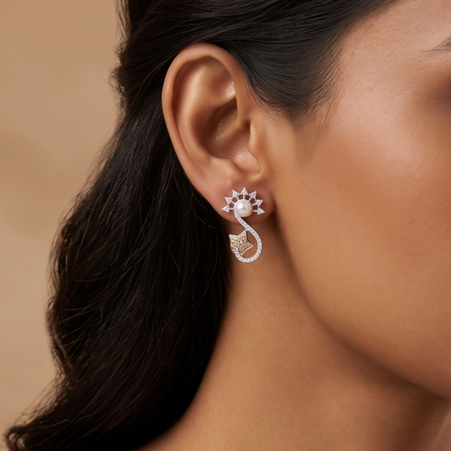 Siya Pearl Light Green Stud Earrings