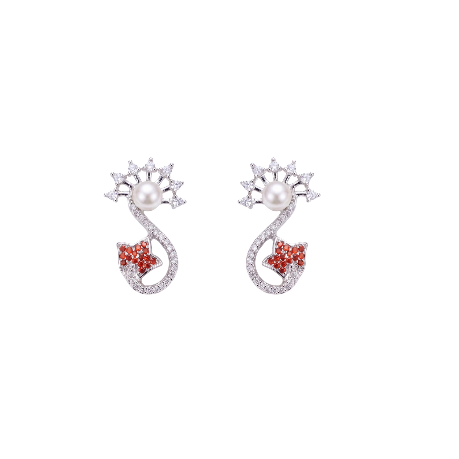 Siya Pearl CZ Orange Stud Earrings