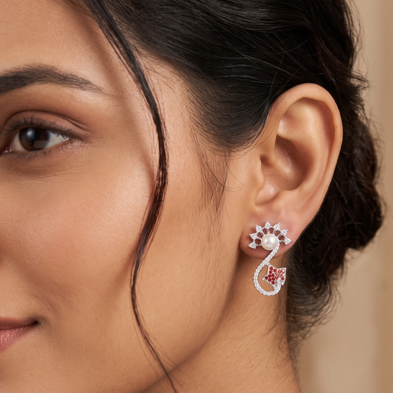 Siya Pearl CZ Orange Stud Earrings