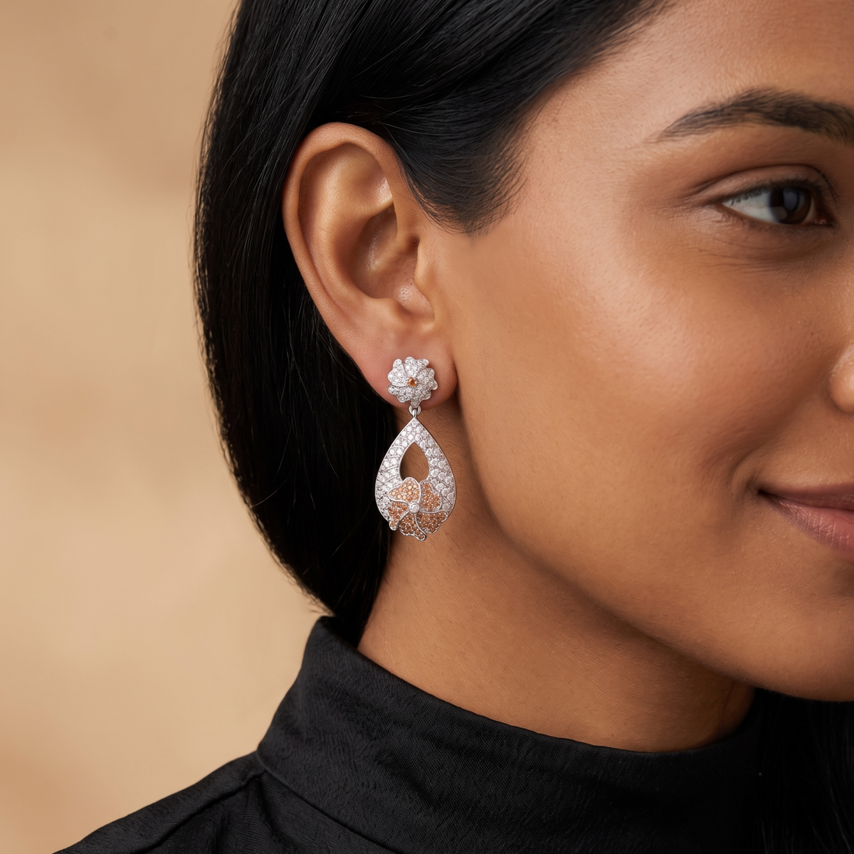 Dhriti CZ Orange Drop Earrings