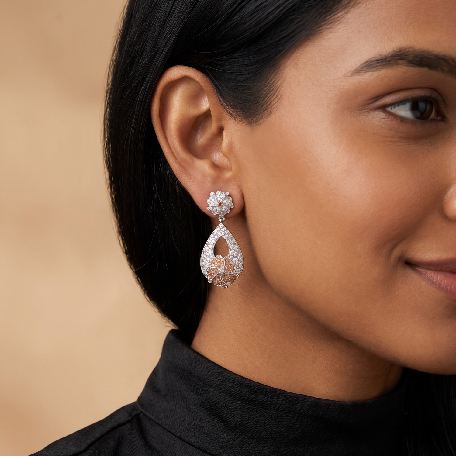 Dhriti CZ Orange Drop Earrings