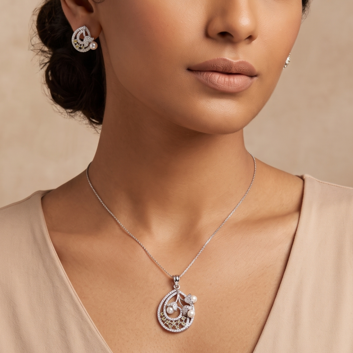 Aadhya Pearl CZ Pendant Set