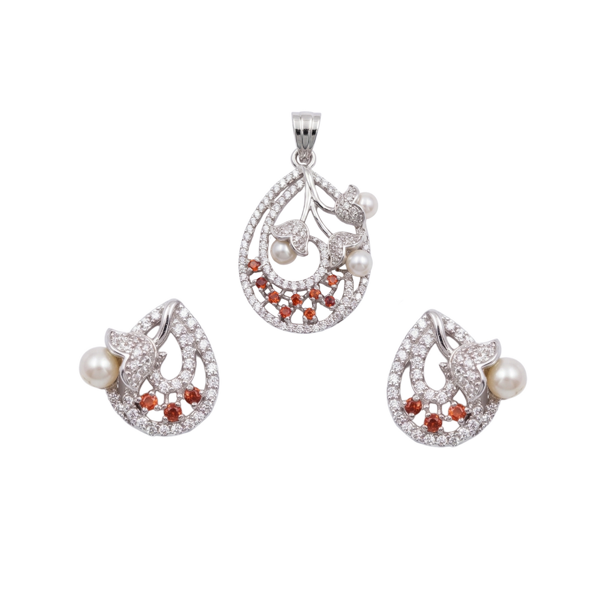 Aadhya Pearl Orange CZ Pendant Set